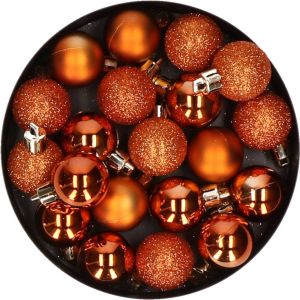 Cosy & Trendy 20x stuks kleine kunststof kerstballen oranje 3 cm mat glans glitter Kerstbal