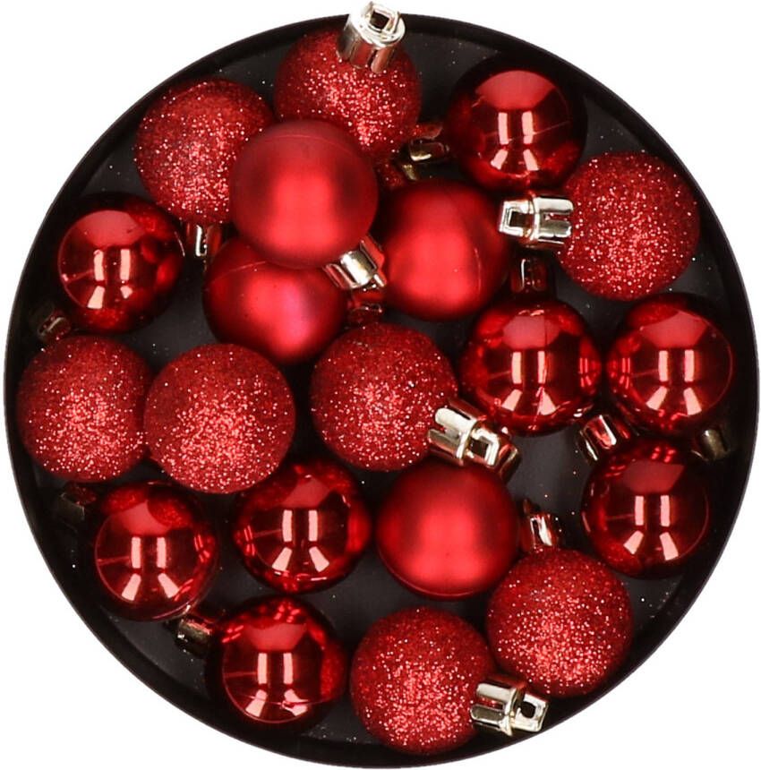 Cosy & Trendy 20x stuks kleine kunststof kerstballen rood 3 cm mat glans glitter Kerstbal