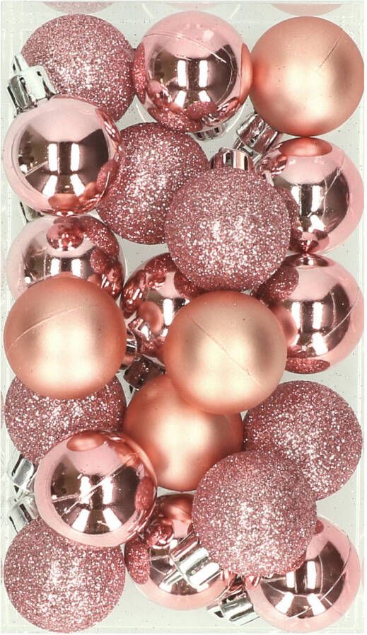 Cosy & Trendy 20x stuks kleine kunststof kerstballen roze 3 cm mat glans glitter Kerstbal
