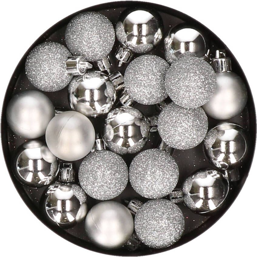 Cosy & Trendy 20x stuks kleine kunststof kerstballen zilver 3 cm mat glans glitter Kerstbal