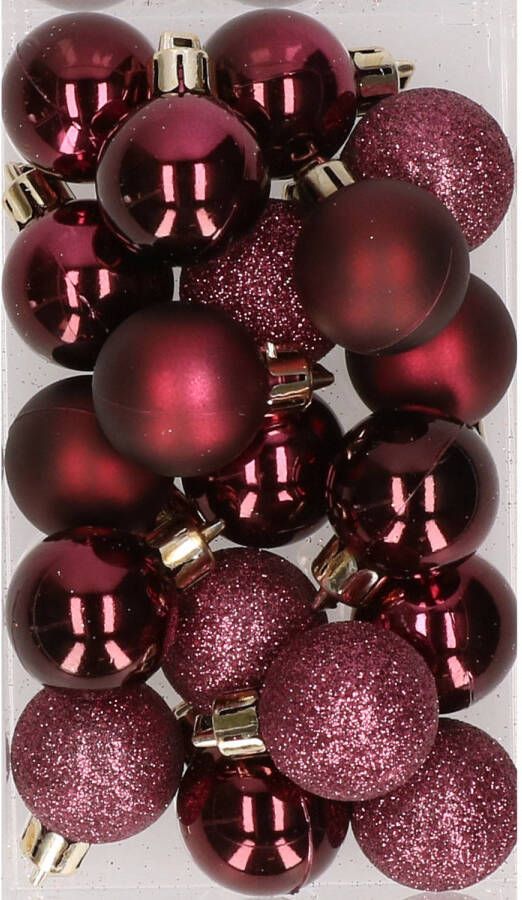 Cosy & Trendy 20x stuks kunststof kerstballen aubergine paars 3 cm mat glans glitter Kerstbal