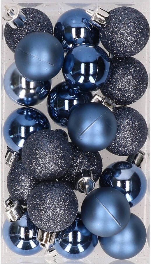 Cosy & Trendy 20x stuks kunststof kerstballen donkerblauw 3 cm mat glans glitter Kerstbal