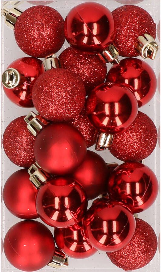 Cosy & Trendy 20x stuks kunststof kerstballen rood 3 cm mat glans glitter Kerstbal