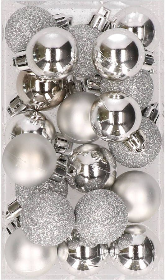 Cosy & Trendy 20x stuks kunststof kerstballen zilver 3 cm mat glans glitter Kerstbal