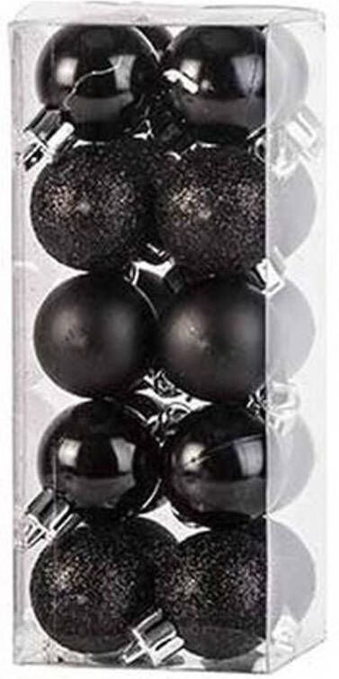 Cosy & Trendy 20x Zwarte kleine kerstballen 3 cm kunststof mat glans glitter Kerstbal