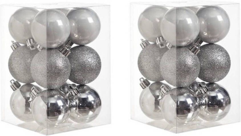 Cosy & Trendy 24x Kunststof kerstballen glanzend mat zilver 6 cm kerstboom versiering decoratie Kerstbal