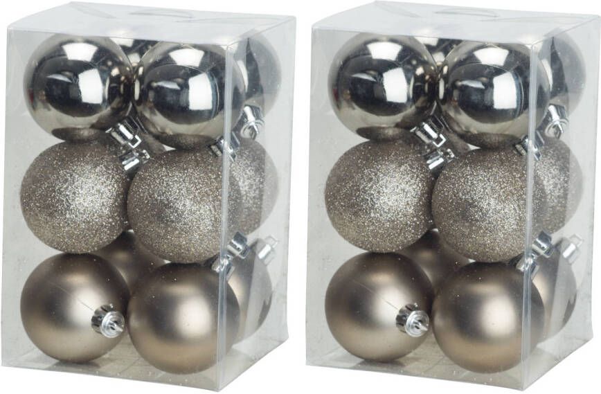 Cosy & Trendy 24x stuks kunststof kerstballen champagne 6 cm mat glans glitter Kerstbal