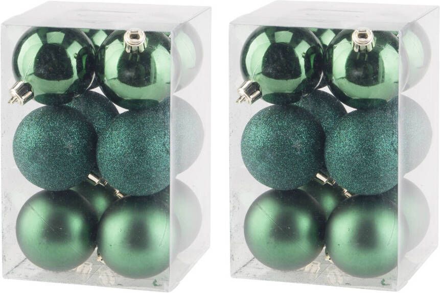 Cosy & Trendy 24x stuks kunststof kerstballen donkergroen 6 cm mat glans glitter Kerstbal