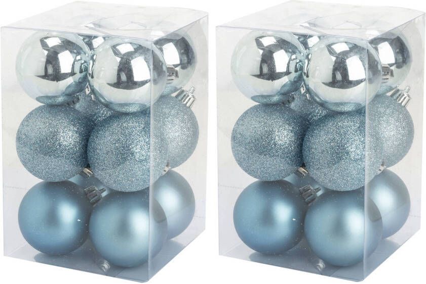 Cosy & Trendy 24x stuks kunststof kerstballen ijsblauw 6 cm mat glans glitter Kerstbal