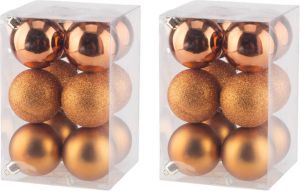 Cosy & Trendy 24x stuks kunststof kerstballen oranje 6 cm mat glans glitter Kerstbal