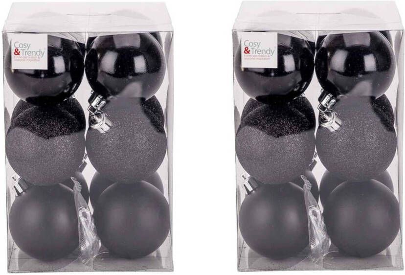 Cosy & Trendy 24x Zwarte kerstballen 6 cm kunststof mat glans Kerstbal