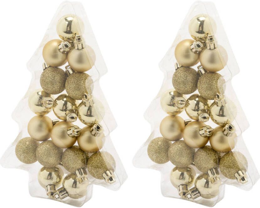 Cosy & Trendy 34x stuks kleine kunststof kerstballen goud 3 cm mat glans glitter Kerstbal