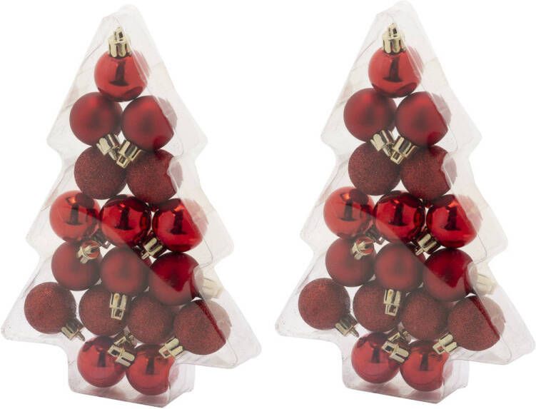 Cosy & Trendy 34x stuks kleine kunststof kerstballen rood 3 cm mat glans glitter Kerstbal