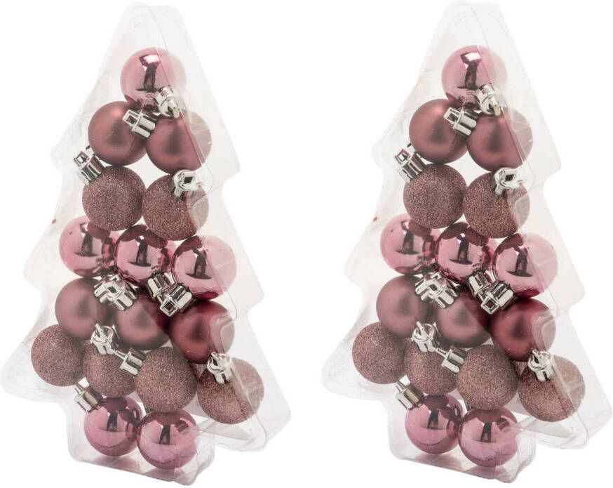 Cosy & Trendy 34x stuks kleine kunststof kerstballen roze 3 cm mat glans glitter Kerstbal