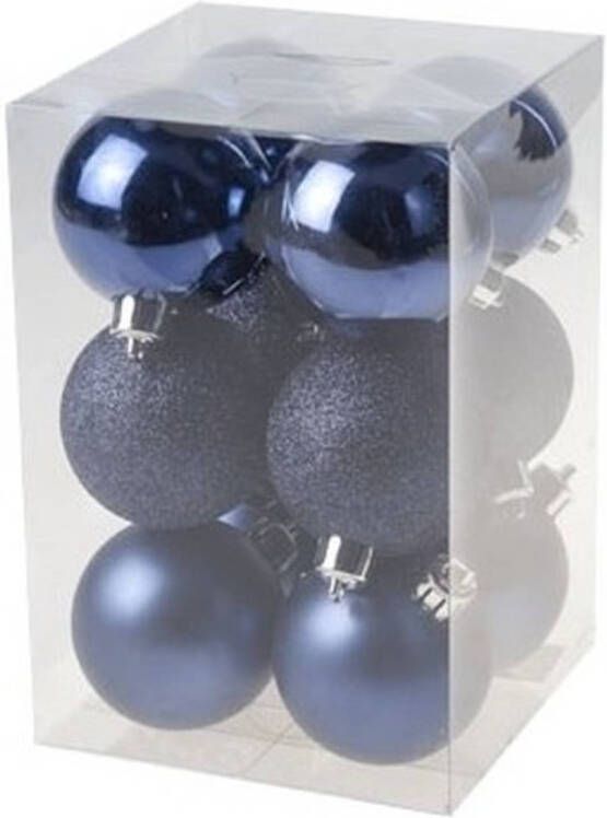 Cosy & Trendy 36x Kunststof kerstballen glanzend mat donkerblauw 6 cm kerstboom versiering decoratie Kerstbal