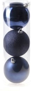 Cosy & Trendy 3x Grote Kunststof Kerstballen Blauw 15 Cm Mat glans glitter Kerstbal