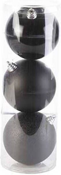 Cosy & Trendy 3x Grote kunststof kerstballen zwart 15 cm mat glans glitter Kerstbal
