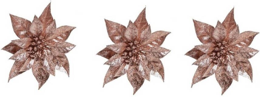 Cosy & Trendy 3x Kerstversieringen kerststerren bloemen oud roze op clip Kersthangers