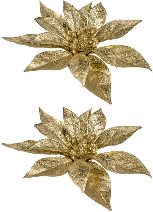 Cosy & Trendy 3x stuks decoratie bloemen kerstster goud glitter op clip 18 cm Kunstbloemen