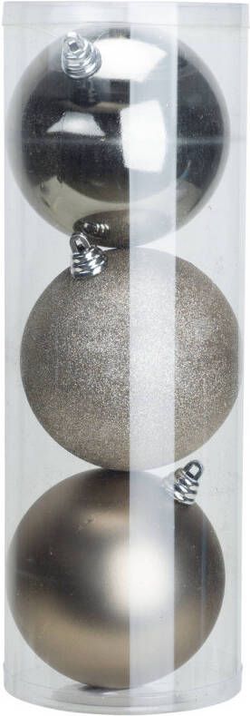 Cosy & Trendy 3x stuks grote kunststof kerstballen champagne 15 cm mat glans glitter Kerstbal