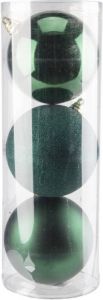 Cosy & Trendy 3x stuks grote kunststof kerstballen donkergroeni¿½15 cm mat glans glitter Kerstbal