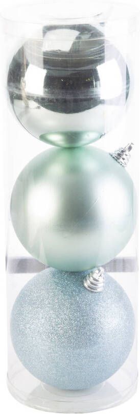 Cosy & Trendy 3x stuks grote kunststof kerstballen mintgroen 15 cm mat glans glitter Kerstbal