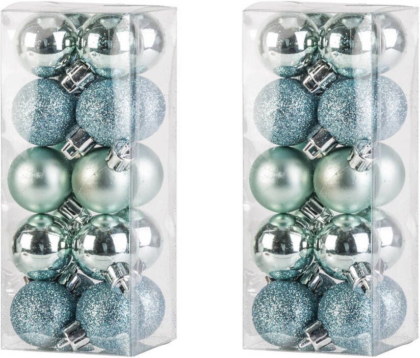 Cosy & Trendy 40x stuks kleine kunststof kerstballen mint groen 3 cm mat glans glitter Kerstbal