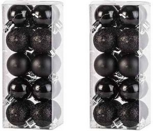 Cosy & Trendy 40x Kunststof kerstballen glanzend mat glitter zwart 3 cm kerstboom versiering decoratie Kerstbal