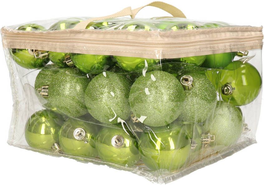 Cosy & Trendy 48x stuks kunststof kerstballen appel groen 6 cm in opbergtas opbergbox Kerstbal