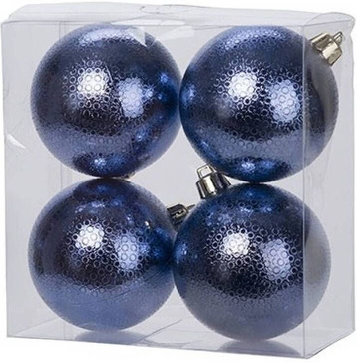 Cosy & Trendy 12x Kunststof kerstballen cirkel motief donkerblauw 8 cm kerstboom versiering decoratie Kerstbal