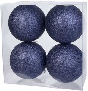 Cosy & Trendy 4x Donkerblauwe Glitter Kerstballen 10 Cm Kunststof Kerstbal