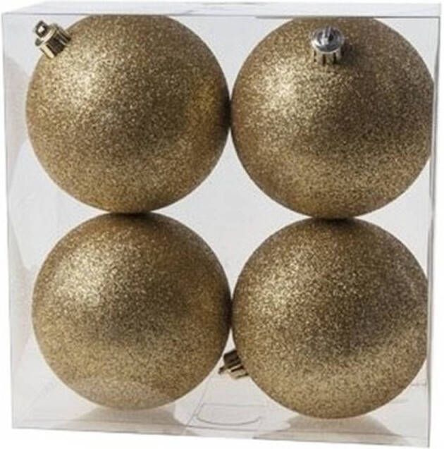 Cosy & Trendy 4x Gouden glitter kerstballen 10 cm kunststof Kerstbal