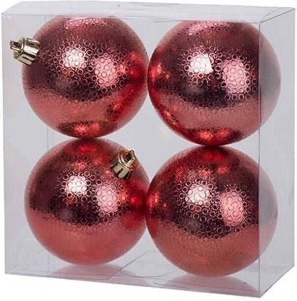 Cosy & Trendy 12x Kunststof kerstballen cirkel motief rood 8 cm kerstboom versiering decoratie Kerstbal