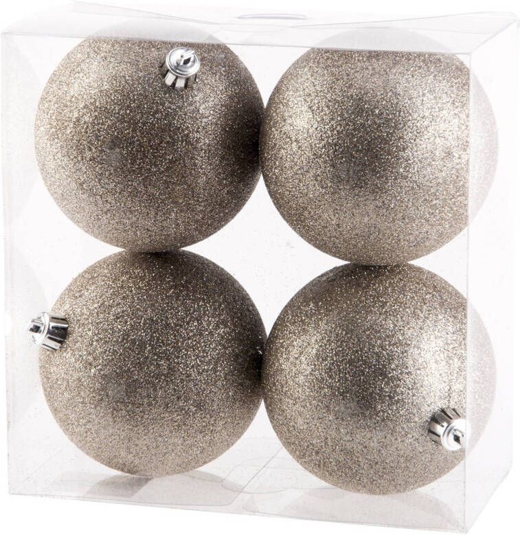 Cosy & Trendy 4x stuks kunststof glitter kerstballen champagne 10 cm Kerstbal