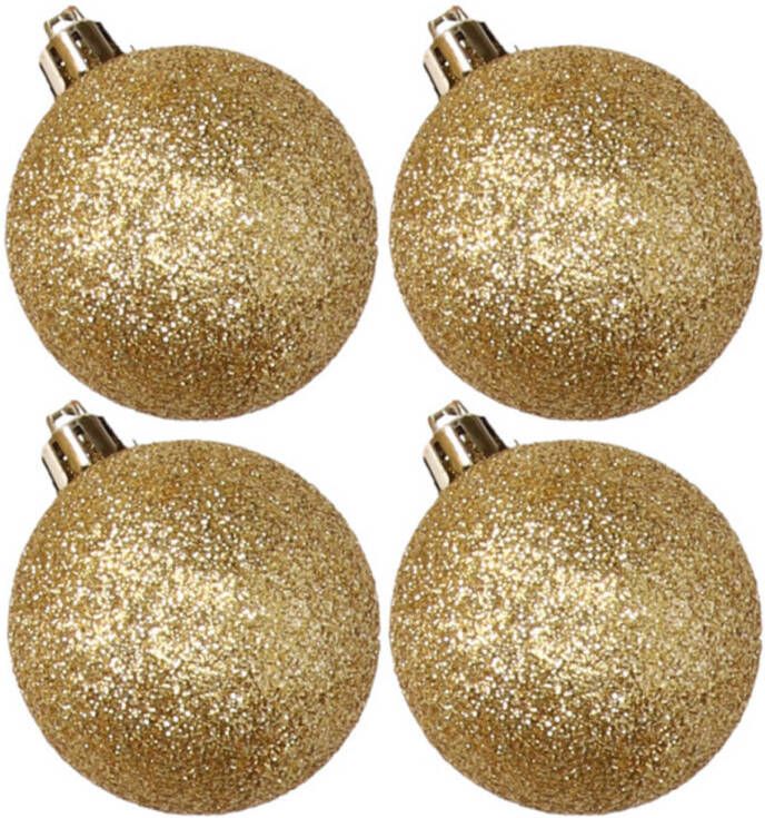 Cosy & Trendy 4x stuks kunststof glitter kerstballen goud 10 cm Kerstbal
