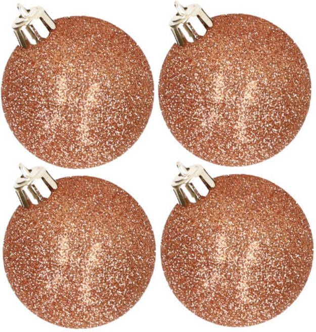 Cosy & Trendy 4x stuks kunststof glitter kerstballen koper 10 cm Kerstbal