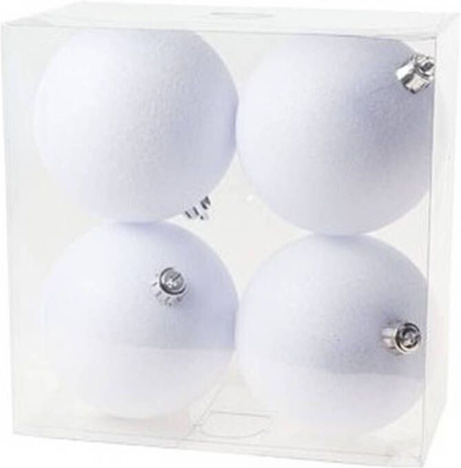 Cosy & Trendy 4x Witte glitter kerstballen 10 cm kunststof Kerstbal