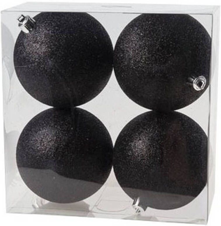 Cosy & Trendy 4x Zwarte glitter kerstballen 10 cm kunststof Kerstbal