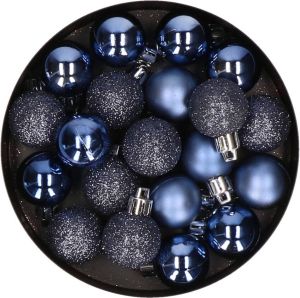 Cosy & Trendy 60x stuks kleine kunststof kerstballen donkerblauw 3 cm Kerstbal