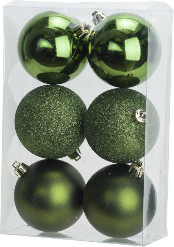 Cosy & Trendy 6x Appelgroene kerstballen 8 cm kunststof mat glans glitter Kerstbal