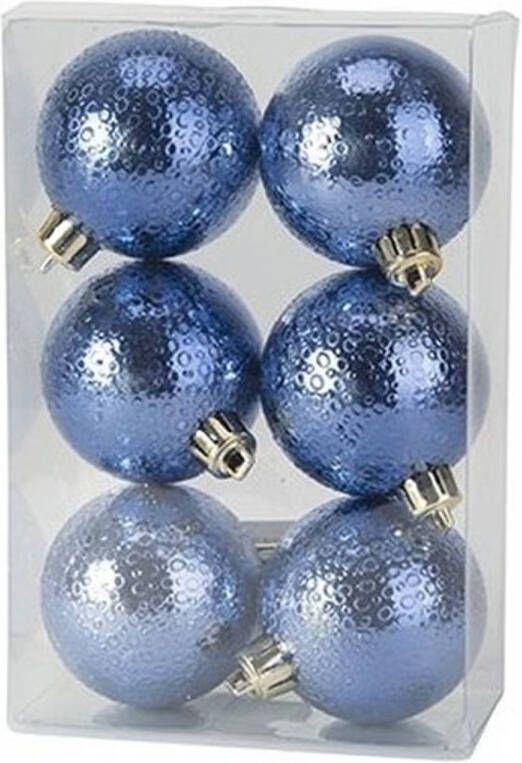 Cosy & Trendy 12x Kunststof kerstballen cirkel motief donkerblauw 6 cm kerstboom versiering decoratie Kerstbal