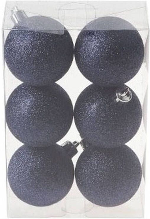 Cosy & Trendy 6x Donkerblauwe glitter kerstballen 6 cm kunststof Kerstbal