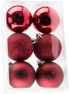 Cosy & Trendy 6x Donkerrode kerstballen 8 cm kunststof mat glans glitter Kerstbal