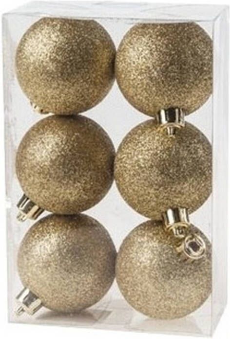 Cosy & Trendy 12x Kunststof kerstballen glitter goud 6 cm kerstboom versiering decoratie Kerstbal