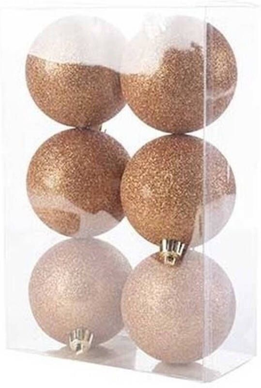 Cosy & Trendy 12x Kunststof kerstballen glitter koper 8 cm kerstboom versiering decoratie Kerstbal