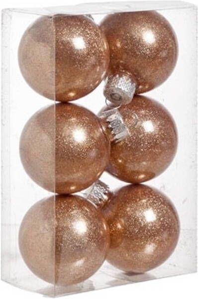 Cosy & Trendy 12x Kunststof kerstballen glitter koper 6 cm kerstboom versiering decoratie Kerstbal