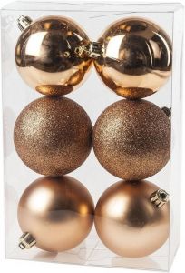 Cosy & Trendy 6x Kunststof kerstballen glanzend mat koperkleurig 8 cm kerstboom versiering decoratie Kerstbal