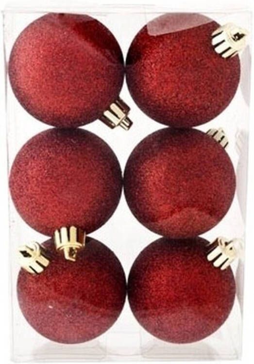 Cosy & Trendy 12x Kunststof kerstballen glitter donkerrood 6 cm kerstboom versiering decoratie Kerstbal