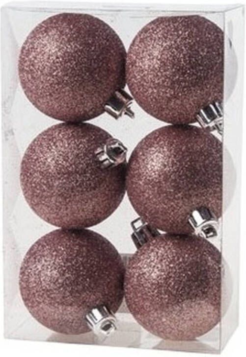 Cosy & Trendy 6x Kunststof kerstballen glitter roze 6 cm kerstboom versiering decoratie Kerstbal