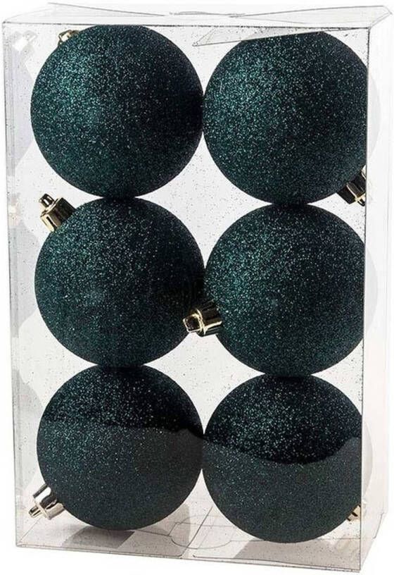 Cosy & Trendy 12x Kunststof kerstballen glitter petrol blauw 8 cm kerstboom versiering decoratie Kerstbal